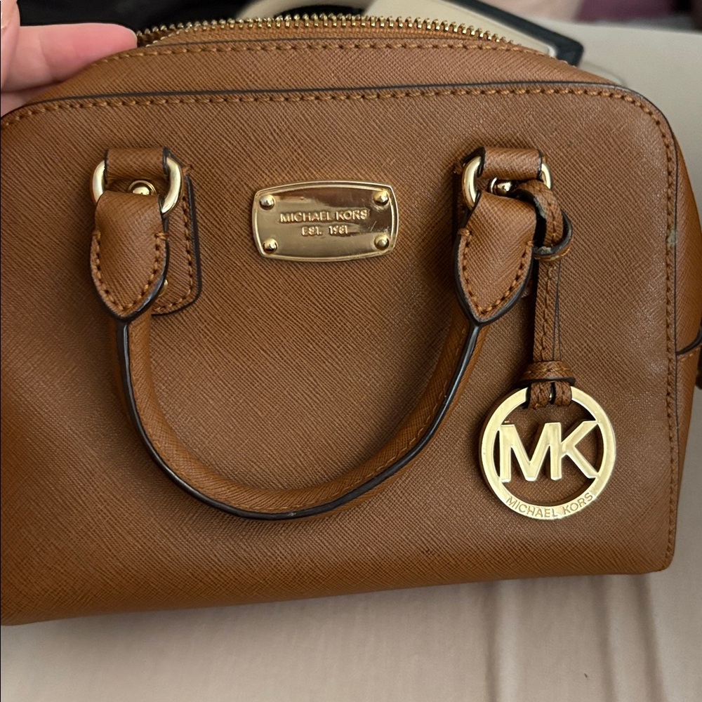 Michael Kors Tan Leather Satchel with Gold Accents